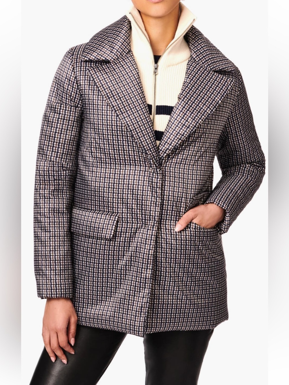 Bernardo Houndstooth Recycled Polyester Puffer Blazer in Blackbrown Sz Small NWT